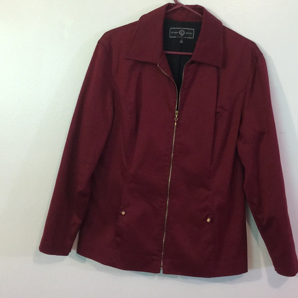 St John (Marie Gray) NEW Ladies Zip-Front Jacket Size Sm Maroon Luxury Defined